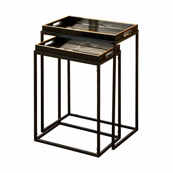 Set of 2 Antique Gold Leaves Nesting Table