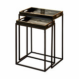 Set of 2 Antique Gold Leaves Nesting Table