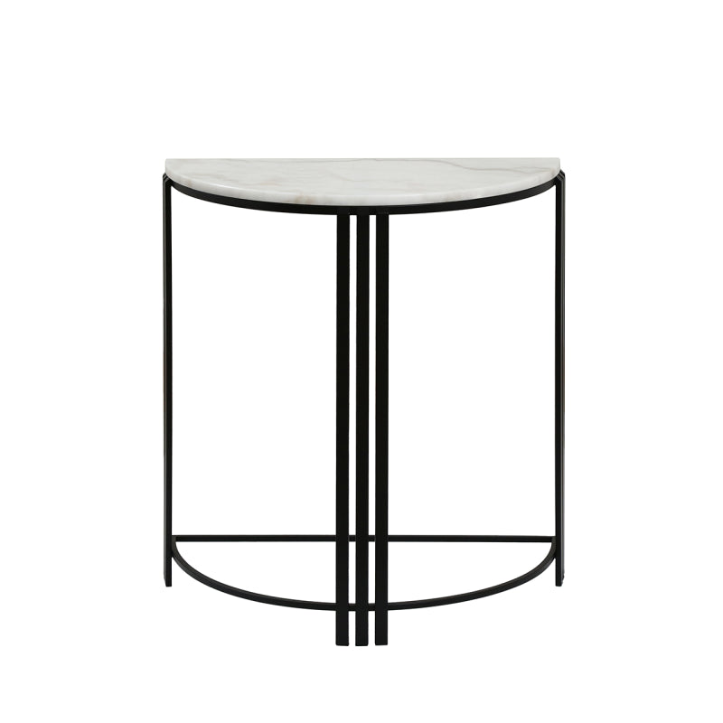 74cm Black Metal Console Table with White Marble Top