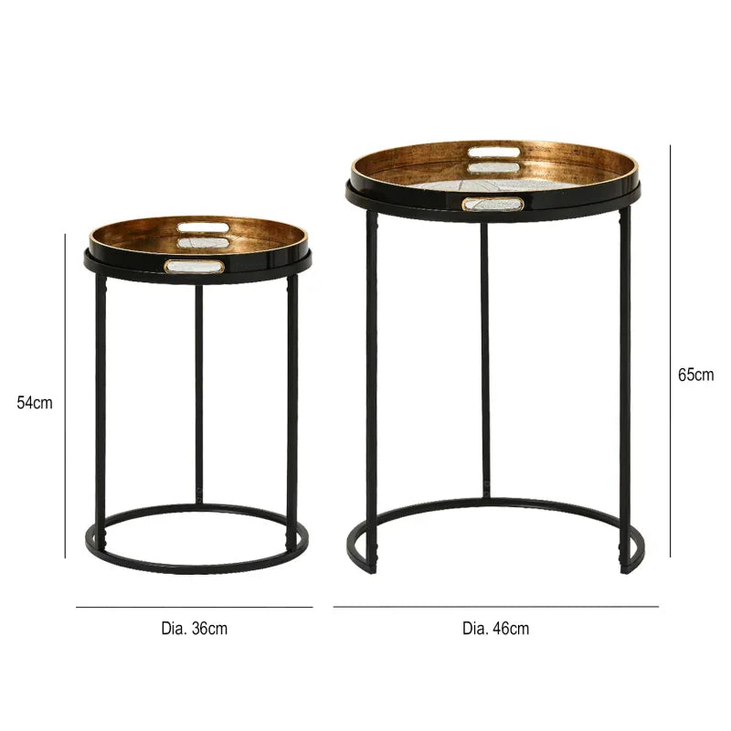 Set of 2 Olin Antique Gold Leaves Nesting Table