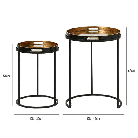 Set of 2 Olin Antique Gold Leaves Nesting Table