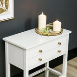Lindon Frosty White 2 Drawer Bedside Cabinet with Clear Glass Shelf with Gold Handle