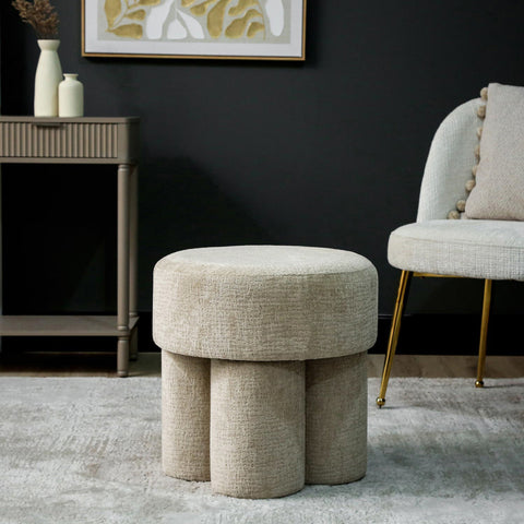 47.5cm Beige Chenille Round Stool