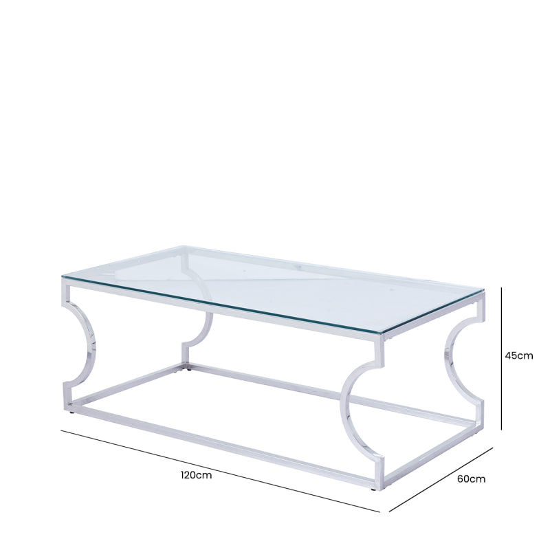 Alvis Stainless Steel Coffee Table with Glass Top