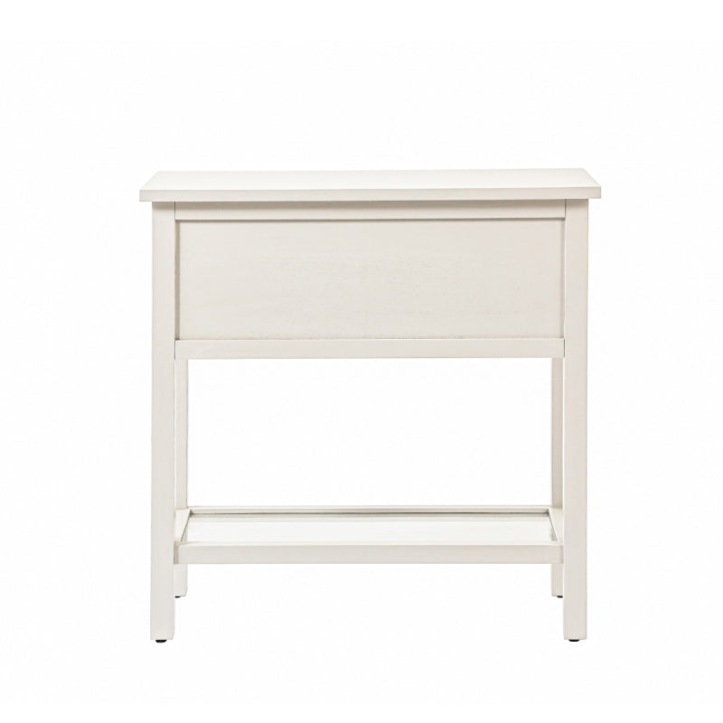 Lindon Frosty White 2 Drawer Bedside Cabinet with Clear Glass Shelf with Gold Handle