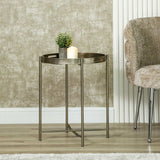 59cm Champagne End Table with Leaves Design Glass Table Top