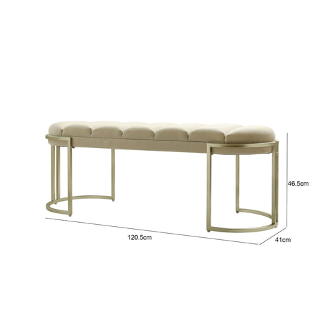 120cm Cream Velvet Tufted Bench with Champagne Legs