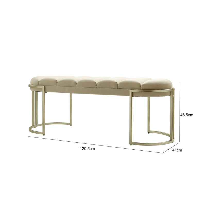 120cm Cream Velvet Tufted Bench with Champagne Legs