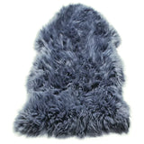 Grey faux fur rug with long pile, shown flat on a white background