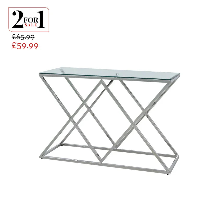 Imperia Stainless Steel Console Table Glass Top