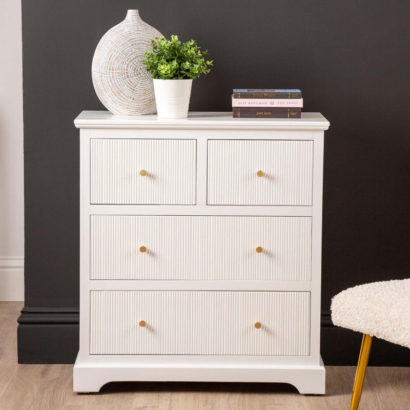 Lindon 4 Drawer Chest Cabinet White with Gold Handles