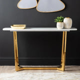 Meghan Gold Metal Console Table with White Faux Marble Top