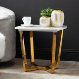 Meghan Gold Metal End Table with White Faux Marble Top