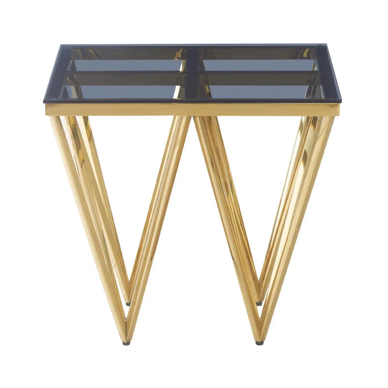 Gold Metal End Table with Smoked Glass Top