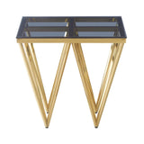 Gold Metal End Table with Smoked Glass Top