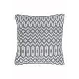 Grey and white geometric patterned cushion with textured fabric front view