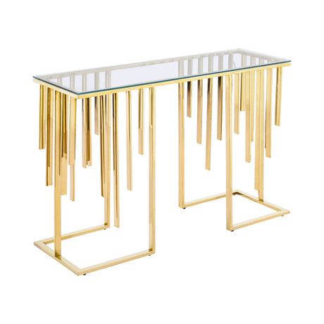 Owen Gold Metal Console Table with Clear Glass Top