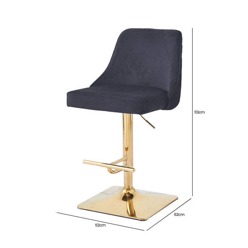 Eris Black Velvet Bar Stool with Gold Legs