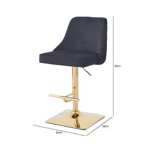 Eris Black Velvet Bar Stool with Gold Legs