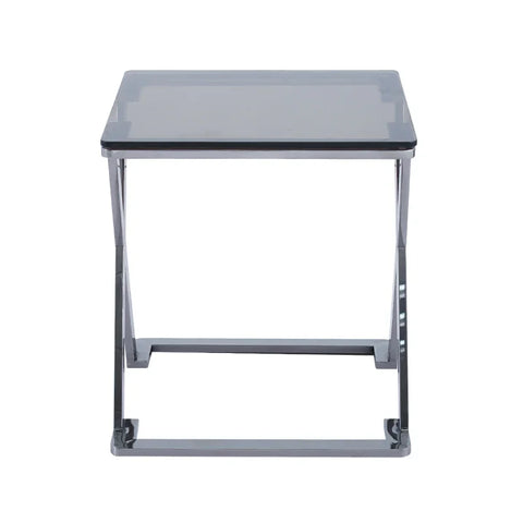 Axel Grey Gunmetal End Table with Smoke Glass Top