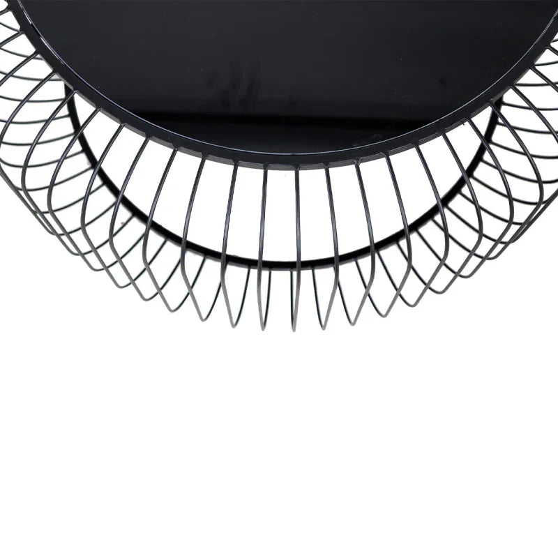 Set of 2 Black Metal Coffee Table with Black Glass Top