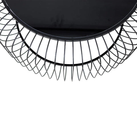 Set of 2 Black Metal Coffee Table with Black Glass Top