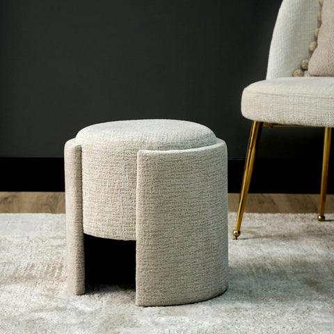 43cm Taupe Chenille Round Stool