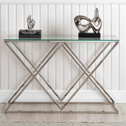 Imperia Stainless Steel Console Table Glass Top