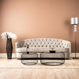 Set of 2 Black Metal Coffee Table with Black Glass Top