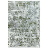Abstract grey and green area rug with modern distressed pattern