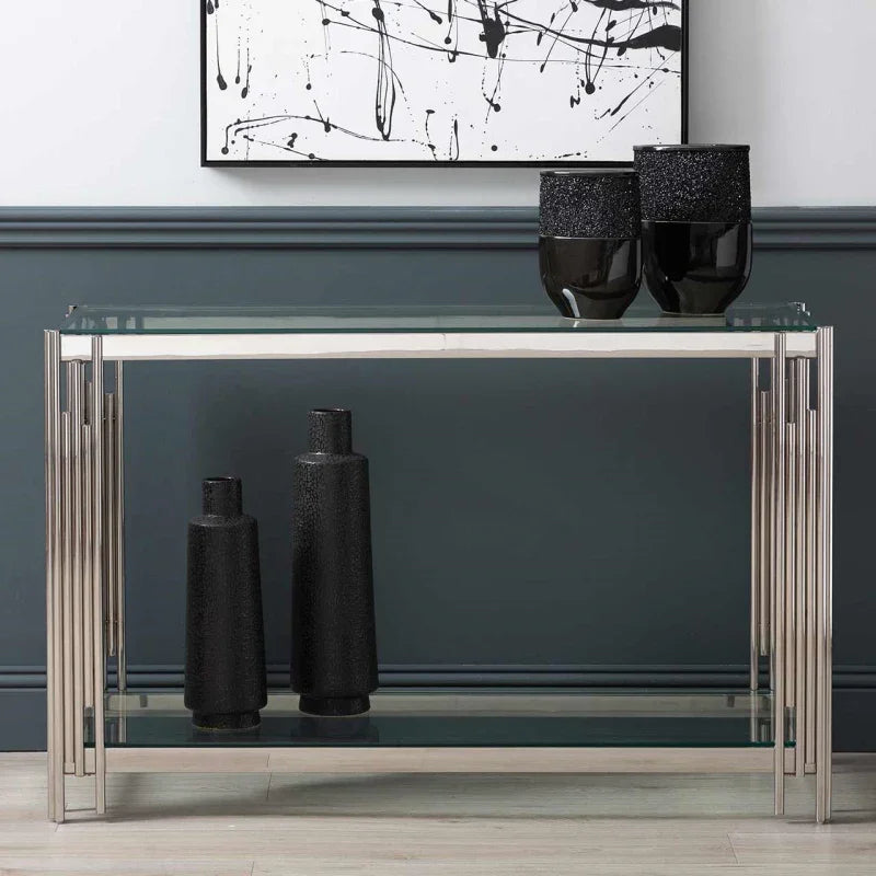 Cohen Steel Tubes & Clear Glass Console Table