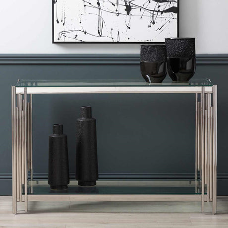 Cohen Steel Tubes & Clear Glass Console Table