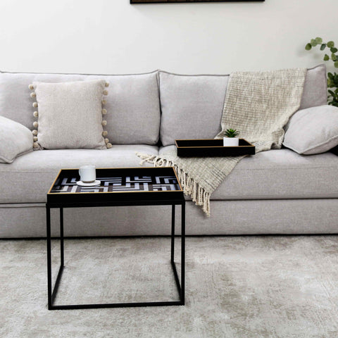 Black & White Metal Coffee Table with Tray