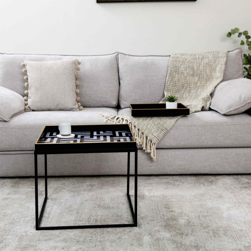 Black & White Metal Coffee Table with Tray