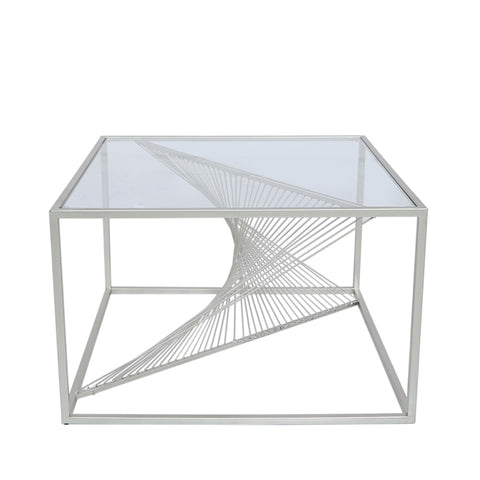 Luna Silver Metal Coffee Table with Clear Glass Top