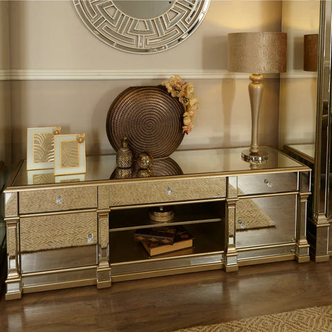 Apollo Mirror 2 Door 3 Drawer Entertainment Unit Champagne