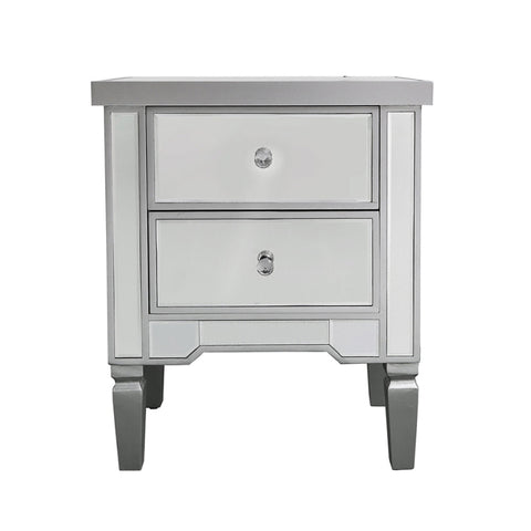 Vista 2 Drawer Silver Wood & Mirror Bedside Cabinet