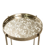59cm Champagne End Table with Leaves Design Glass Table Top