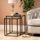 Set of 2 Black Metal Nesting Tables with White Spiral Top