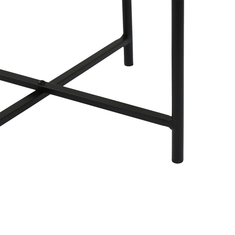 55cm Black Metal End Table with Brown Wooden Top