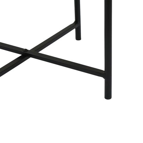 55cm Black Metal End Table with Brown Wooden Top