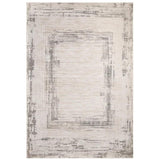 Beige and grey area rug with modern geometric border pattern
