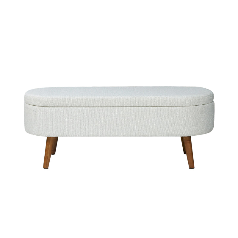 45.5cm White Boucle Storage Bench in Wooden Legs