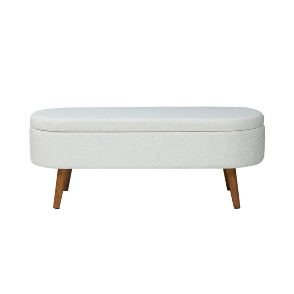 45.5cm White Boucle Storage Bench in Wooden Legs