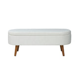 45.5cm White Boucle Storage Bench in Wooden Legs