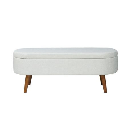 45.5cm White Boucle Storage Bench in Wooden Legs