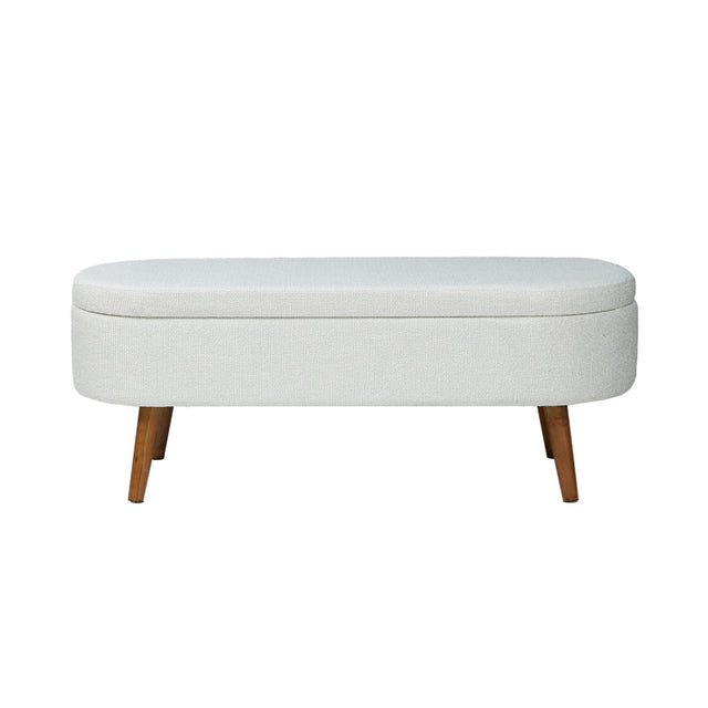 45.5cm White Boucle Storage Bench in Wooden Legs