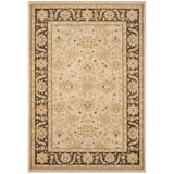 beige and brown traditional area rug with floral border and ornate central pattern