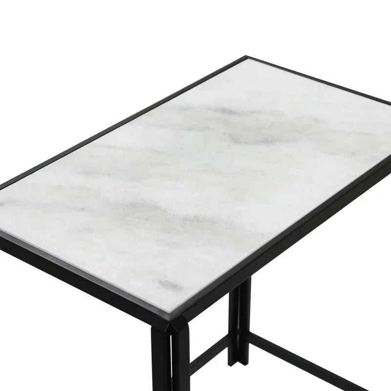 Set of 2 Black Metal Nesting Table with White Marble Top