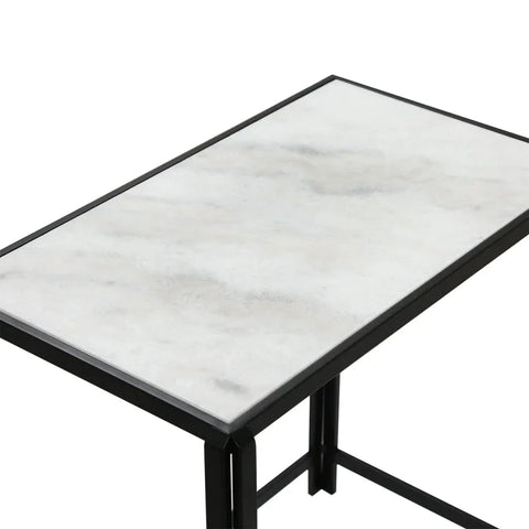 Set of 2 Black Metal Nesting Table with White Marble Top